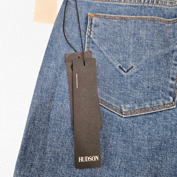 Hudson Crop Riley Relaxed Straight Jeans Exposed Zip Front Blue Denim Size 29 - Picture 10 of 12